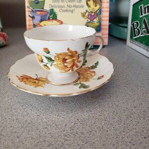Vintage Bone China Floral Tea Cup & Saucer England Yellow flowers
